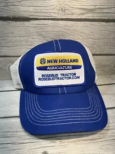 Vtg New Holland Agriculture NY Patch Mesh Trucker Snapback Hat Blue Farm USA - Picture 1 of 7