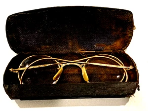 ANTIKE BRILLE 12K SOLED GOLD RUND OPTISCH SELTEN DRAHTRAND MIT ORIGINAL ETUI - Bild 1 von 15