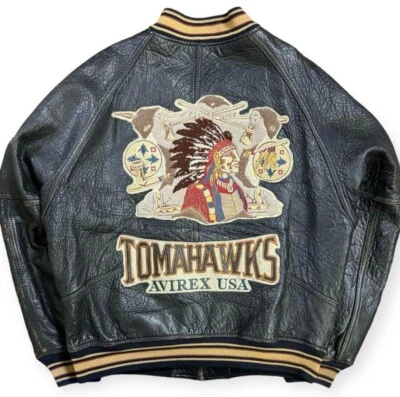 Avirex USA Indian Head Authentic Varsity Leather Jacket Size M Black - Image 1 of 4