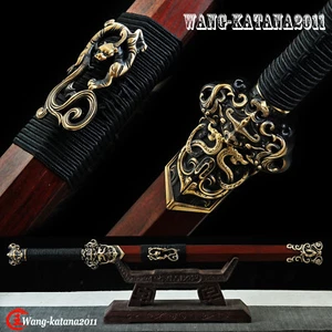 32''Freijo Chinese Han Dynasty Jian Clay Tempered Damascus Folded Straight Sword - Picture 1 of 12