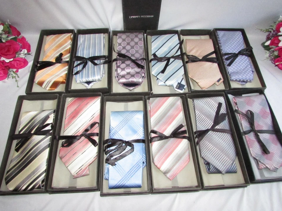 LOTE VINTAGE DE 12 CORBATAS DE CUELLO 100% SEDA ACENTO URBANO EN CAJAS ORIGINALES Foto 1 de 4