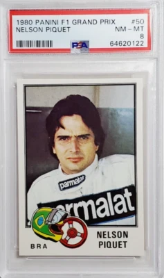 1980 Panini F1 Grand Prix #50 Nelson Piquet Rookie Card RC PSA 8 NM-MT - Image 1 of 4