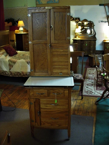 Antique oak Hoosier Cabinet kitchen  1/2 size 1900's refinished 25" wide   #2 Cover