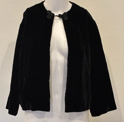 Vintage Black Velvet Cropped Jacket Sz Small  Made in USA Frog Closure Elegant - Image 1 of 4