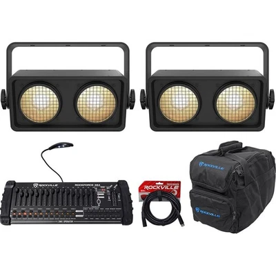 (2) Chauvet Shocker 2 Dual Zone COB LED Blinder Stage Lights+Bag+DMX Controller - Image 1 of 4