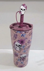 Skulls Spiderwebs Purple Florals Halloween Stainless Steel Tumbler 20 Oz - Picture 1 of 7