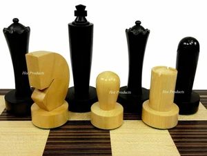 4 Queens Staunton Modern Berliner Wood Chess Men Set Black & Natural -NO BOARD - Picture 1 of 5