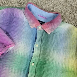 Tommy Bahama Mens XL Multicolor Plaid Hawaiian Short Sleeve 100% Linen - Picture 1 of 6