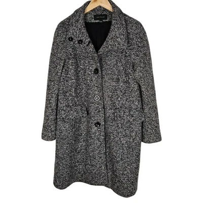 Casaco de tweed Ann Taylor feminino tamanho L cinza preto elegante corte clássico poliéster - Imagem 1 de 4