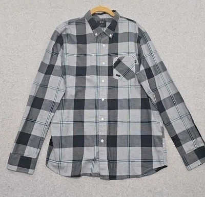 Camisa Oakley Para Hombre con Botones Talla L Manga Larga Gris Cuadros a Cuadros Foto 1 de 4