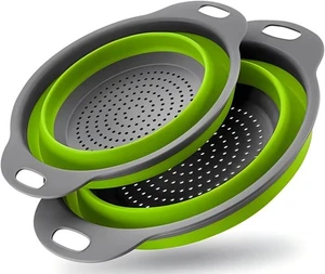 Collapsible Colander Set of 2 Silicone Kitchen Strainer Set, Perfect Green  - Picture 1 of 7