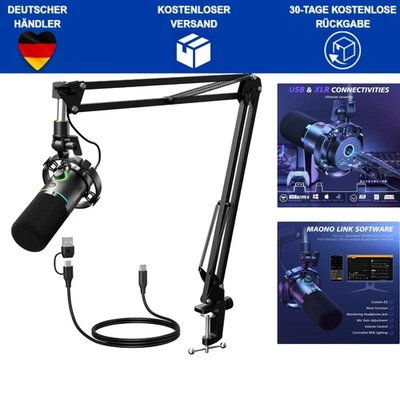Dynamisches Mikrofon Set USB XLR mit Arm RGB für Streaming Podcast Recording - Bild 1 von 4