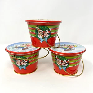 3 Secchietti Caramelle Natalizie Disney Topolino Minnie Vintage Coperchio Latta Manico 2 1/2h - Foto 1 di 8