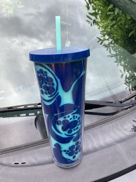 STARBUCKS ZEBRA VENTI 24 oz COLD CUP CLEAR YELLOW GRAY BLACK W STRAW Photo Related