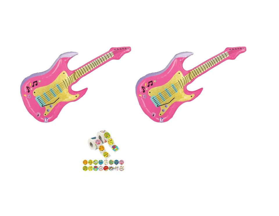 Juego de 2 globos para guitarra eléctrica rosa 39"" decoración fiesta cumpleaños música años 80 Foto 1 de 1