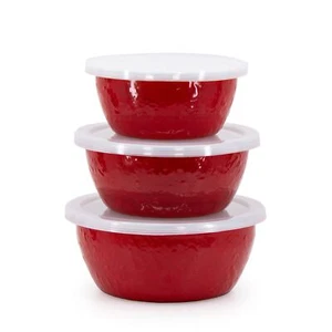 Golden Rabbit Enamelware - Set of 3 - Nesting Bowls Solid Red - Picture 1 of 3