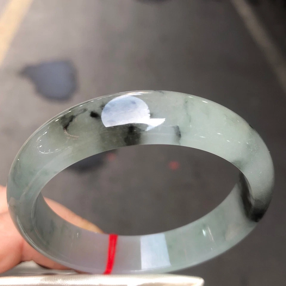 Certified Natural Grade AAA Icy Green&Black Burmese Jade jadeite bracelets 57mm - Image 1 of 4