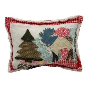 Handmade Moose And Tree Pillow  Vintage Quilt  Chenille  Winter Christmas Rustic - Picture 1 of 8