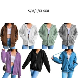 Fashion Women\'s Full Zip Up Hoodie Retro Hooded Jacket with - Picture 1 of 99
