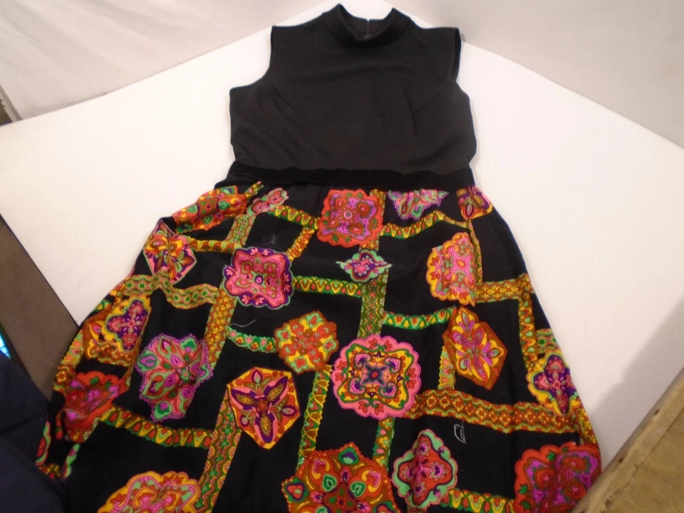 Maxi Vestido Años 60/70 Vintage Mr. B of California Talla 14 Brillante Floral Retro Boho Foto 1 de 4