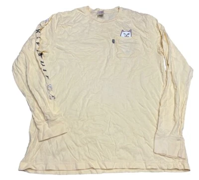 RIPNDIP T Shirt Mens Large Cat Graphic Pocket Logo Yellow Long Sleeve J1 - Image 1 of 4