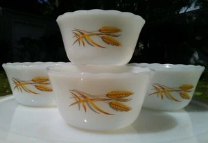 LOT of 4 Vintage Fire King GOLDEN WHEAT Custard Cups Scalloped Rims - Picture 1 of 11