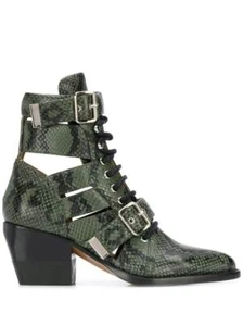 CHLOE RYLEE AMAZING CUT OUT BUCKLE GREEN PYTHON BOOTS EU 39 I LOVE SHOES 60 MM - Picture 1 of 9