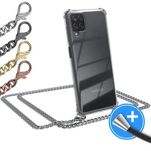 EAZY CASE do Samsung Galaxy A12 Etui Opaska Łańcuszek na telefon komórkowy Metal przezroczysty Cover - Zdjęcie 1 z 11