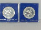 Set-2 1980 Poland 200 Zloty Silver coins-Olympics-Ski Jump-Torch/No Torch-proofs