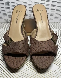 Lisa for Donald J Pliner Open Toe Wedge Sandals Brown Python Cork 4” Wedge 10 M - Picture 1 of 12