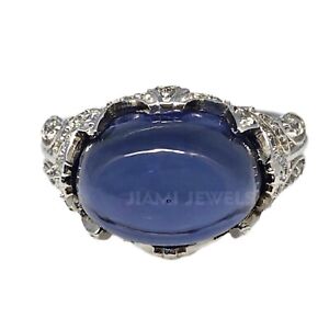 Flower Leaf Oval Cabochon Tanzanite Diamond Simulated Ring 14k White Gold Silver