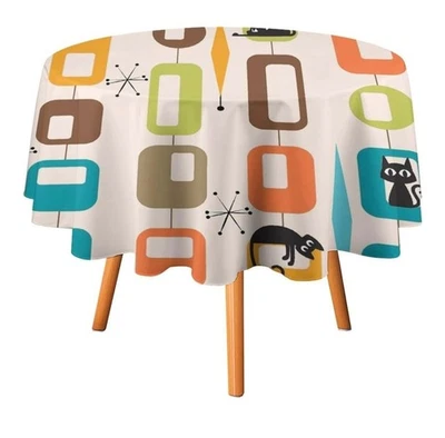 Retro Print Tablecloth 36” Round Poly Waterproof Sml Table Kitchen Patio ~ VGUC - Image 1 of 4