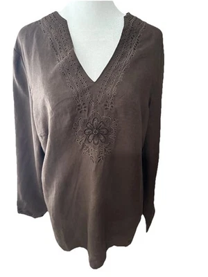 Blusa Josephine Chaus túnica de linho bordada com miçangas boho camponesa tamanho G - Imagem 1 de 4