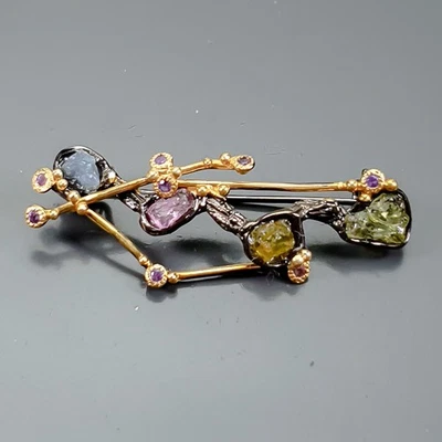 Vintage jewellery Natural Peridot Brooch 925 Sterling Silver  /B-CH0155 - Image 1 of 4