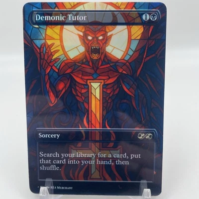 PLAYTEST MTG Demonic Tutor - FOIL Fanart Borderless Style - EDH COMMANDER - Image 1 of 2