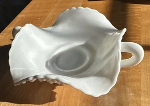 FENTON Hobnail Milk Glass Ruffled Bon-Bon Dish. W/Handles Paper Label (57-71)-J - Picture 1 of 7