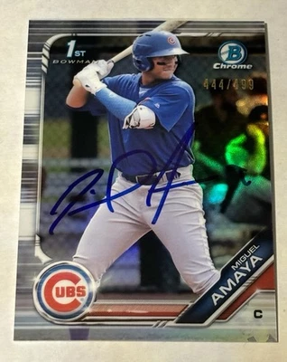 Miguel Amaya SIGNED 2019 Bowman Chrome Refractor /499 Card #BCP-35 RC Auto Cubs - Image 1 of 3