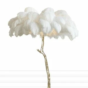 Nordic Luxury Ostrich Feather Floor Lamp Resin Brass Gold Modern Standing Lamp - Picture 1 of 15