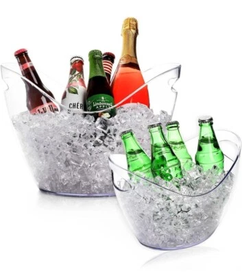 Paquete de 2 cubos de hielo Yesland para fiestas, 8 L 4 L acrílico transparente cubo de champán  Foto 1 de 4