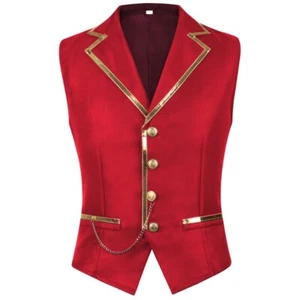 Men's Victorian Vest with golden trim Medieval Waistcoat Gothic  Halloween Vest - Picture 1 of 14
