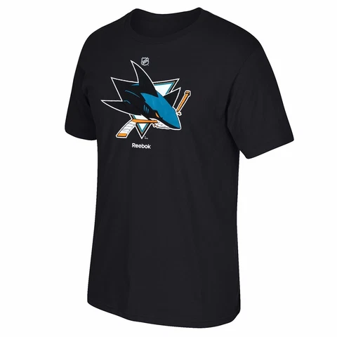 San Jose Sharks Reebok 'Jersey Crest' Primary Team Logo Black T-Shirt Men's Cover