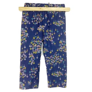 Hanna Andersson Girls Size 120 6-7 Capri Leggings Block Blue W/Flowers - Picture 1 of 7