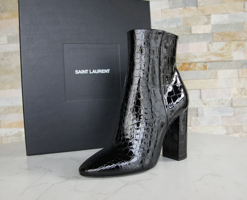 Saint Laurent Talla 37 Botines Cocodrilo Negro Antiguo - Imagen 1 de 4