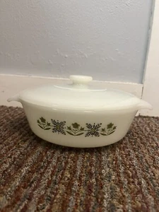 VINTAGE ANCHOR HOCKING FIRE KING GREEN MEADOWS 1 QT Depression BOWL White DISH - Picture 1 of 4
