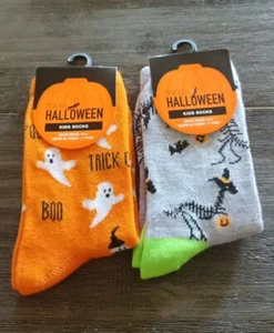 Ghost Dinosaur Skeleton Happy Halloween Kids Socks Size 10-4 Lot Of 2 - Picture 1 of 5