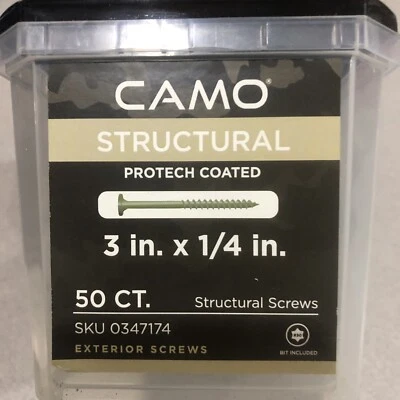 CAMO STRUCTURAL Protech Coated SCREW 3” x 1/4”  50 Screws Plus BIT - Image 1 of 3