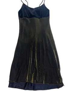 Vintage Night Way Metallic Gold Shimmer Maxi Dress Black Velvet Gown Size 14 - Picture 1 of 16