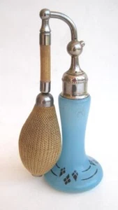 Art Deco DeVilbiss Perfume Atomizer Blue w/ Black Marked Chrome Fittings 5.5 in - Picture 1 of 7