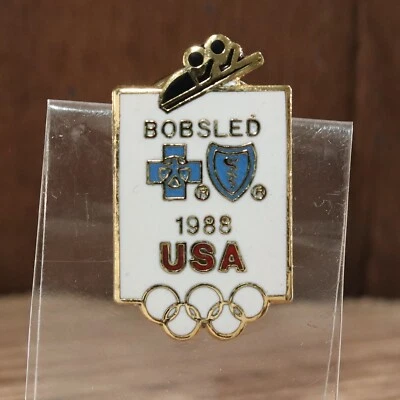 1988 USA Bobsled Team VTG Lapel Pin Blue Cross Sponsor Calgary Winter Olympics - Image 1 of 4