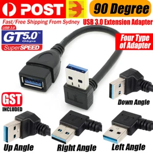USB 3.0 Type A 90 Degree Left Right Angle Extension Cable Male to Female Adapter - Picture 1 of 17